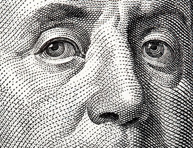 Benjamin Franklin's eyes on the U.S. $100 bill