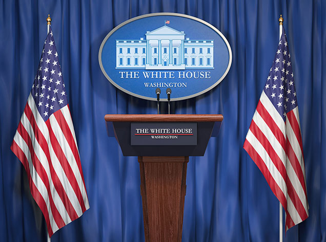 White House Podium with Flags