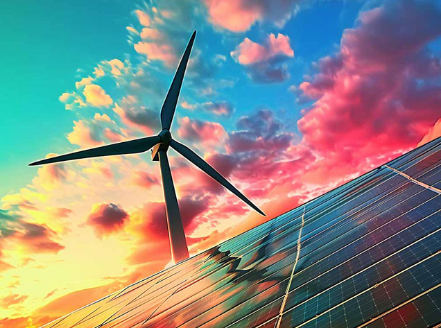 wind and solar panel in the sky