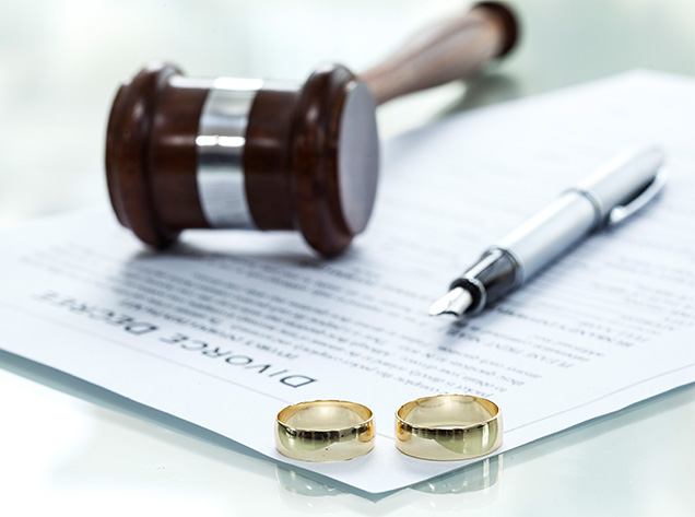 gavel on stack of divorce papers