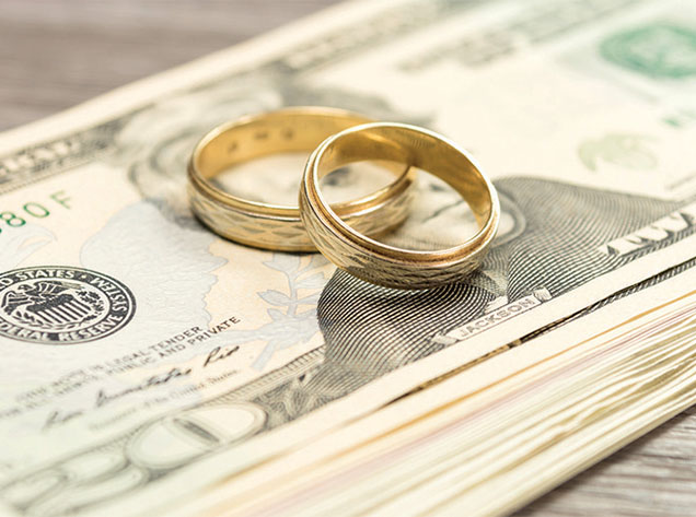 wedding bands on stack of money