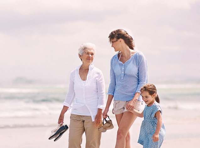 family walking on beach