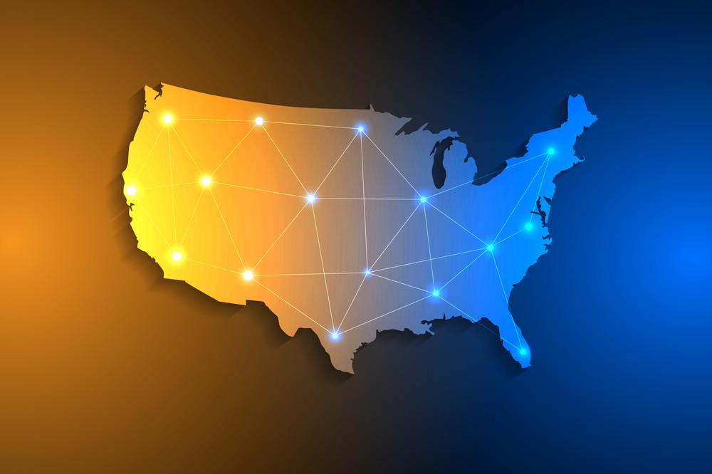 map of the U.S. with connected points throughout