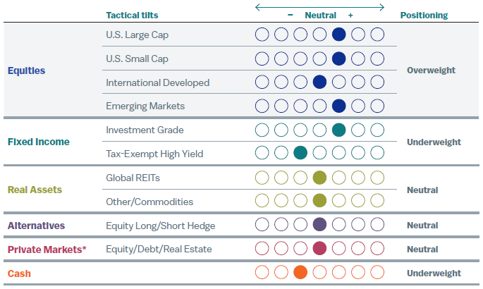 Chart showing asset class positioning of high net worth portfolios with private markets