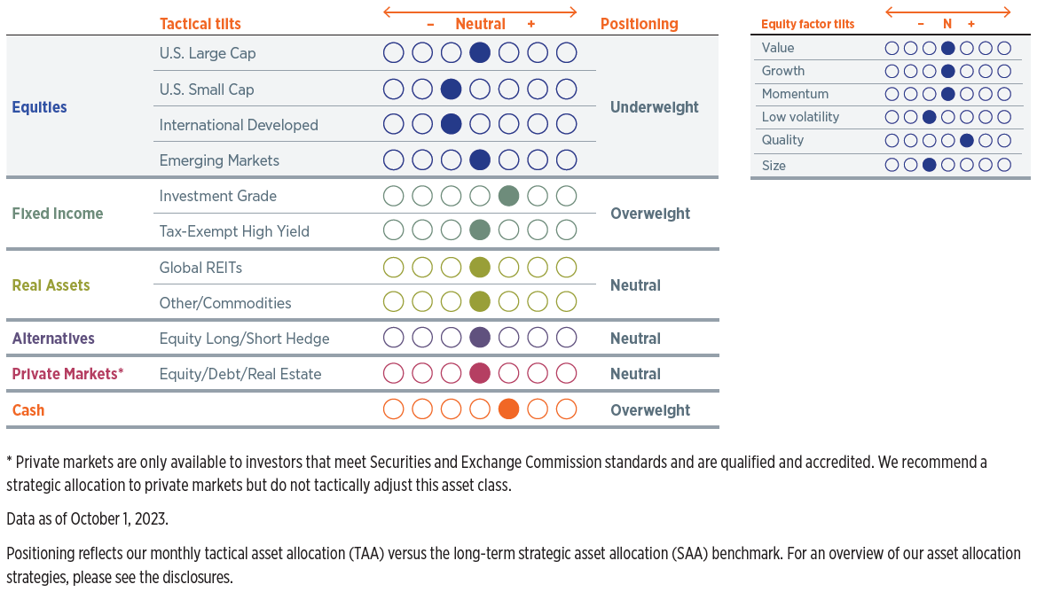 Table indicating our current positioning for high-net-worth portfolios with private markets